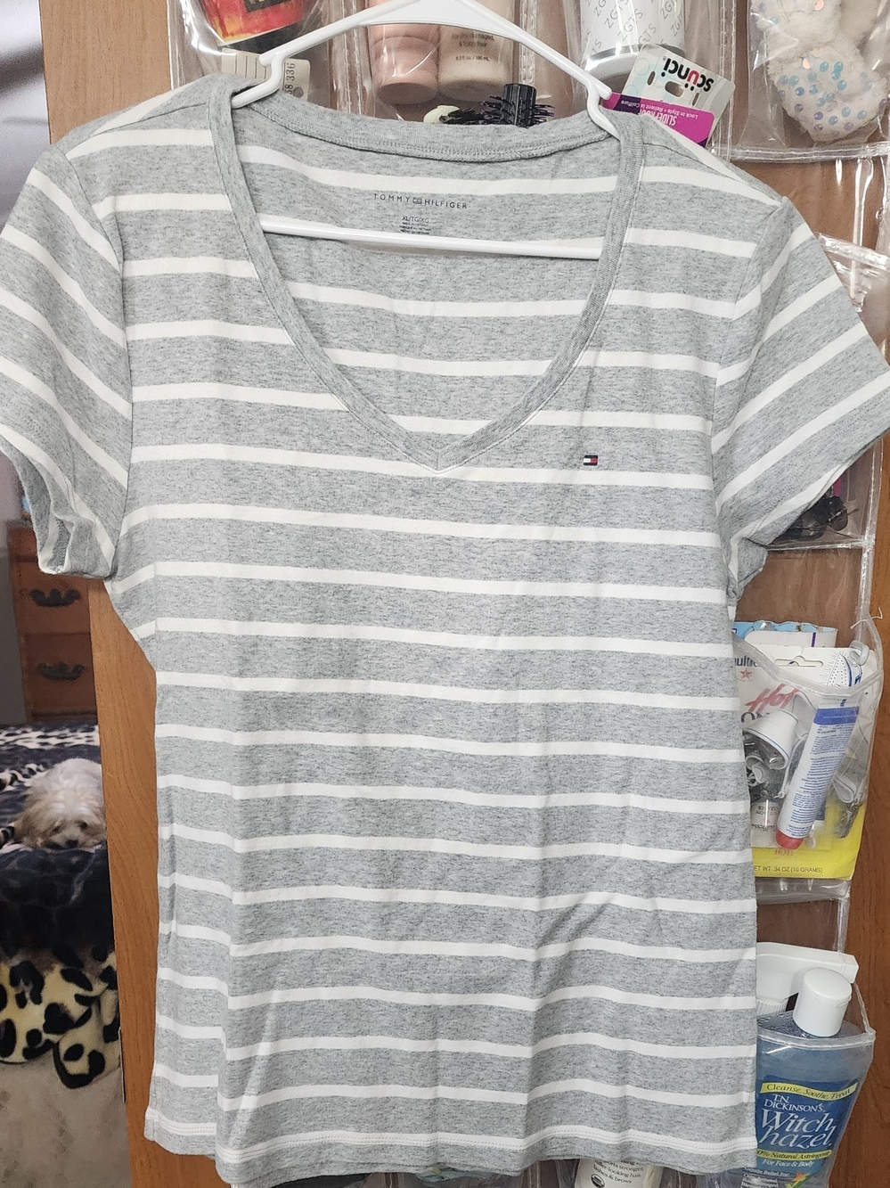 Tommy Hilfiger Gray & White Striped V-Neck Tee
